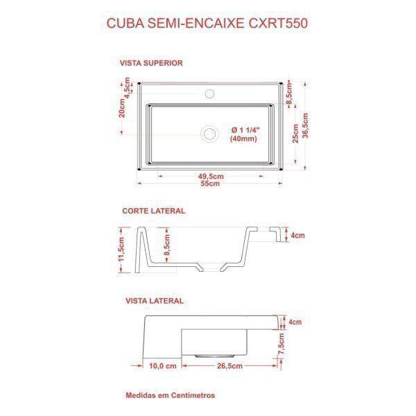 Imagem de Kit Cuba XRT55 com Torneira Luxo 1195 e Válvula Click 1 Polegada G Compace