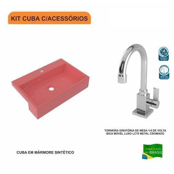 Imagem de Kit Cuba XRT55 com Torneira Luxo 1195 Metal 1/4 Volta Compace