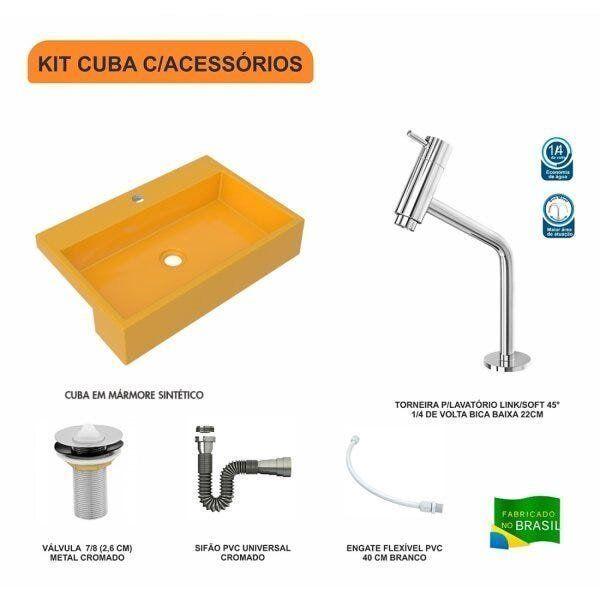 Imagem de Kit Cuba XRT55 com Torneira Pratika 1060 e Válvula 1" com Sifão Cromado e Flexível Compace