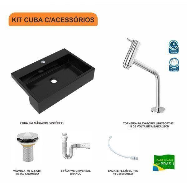 Imagem de Kit Cuba XRT55 com Torneira Pratika 1060 e Válvula 1" com Sifão PVC e Flexível Compace