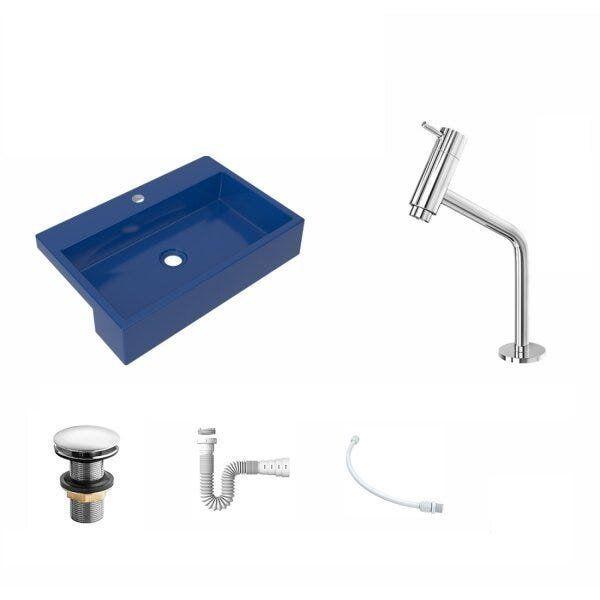 Imagem de Kit Cuba XRT55 Torneira Pratika 1060 Metal e Válvula Click 1 Polegada G Sifão Flexível PVC Compace