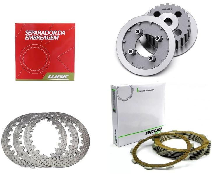 Imagem de Kit Cubo Platô Separadores Wgk + Discos Embreagem Scud Cbx 250 Twister Xr 250 Tornado Ano 2001 Até 2008