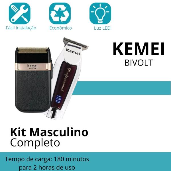 Imagem de KIT Cuidado Masculino (KEMEI 2024 + 9164) lâminas de titânio