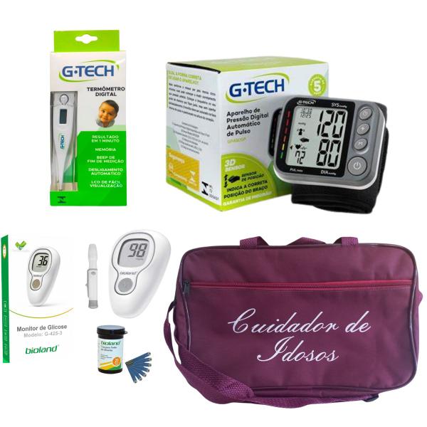 Imagem de Kit cuidador de idosos medidor de pressão digital G-tech Lite e Termômetro Preto