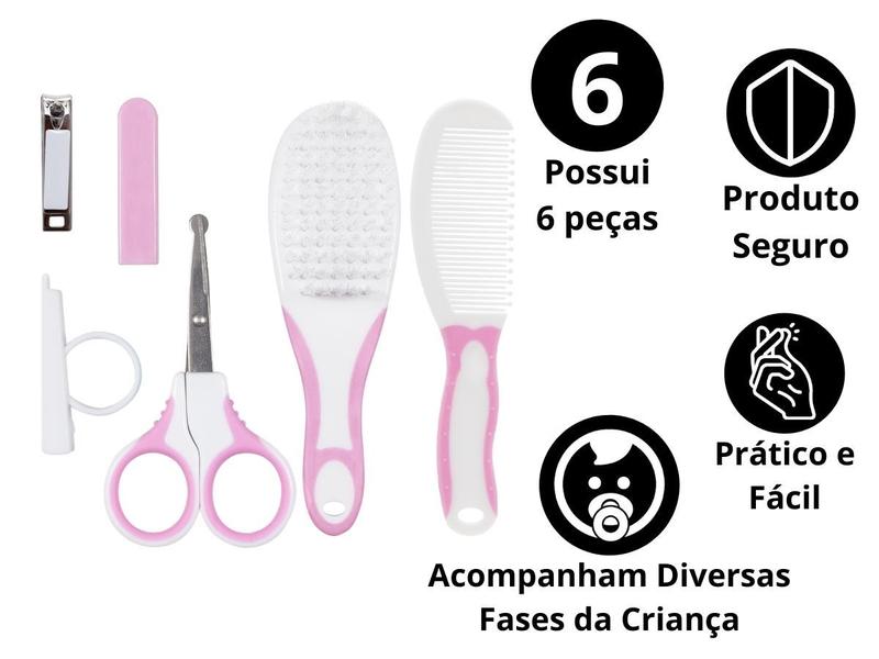 Imagem de Kit Cuidados Higiene Do Bebê com Estojo Manicure Tesoura Lixa E Cortador Buba Menina Menino