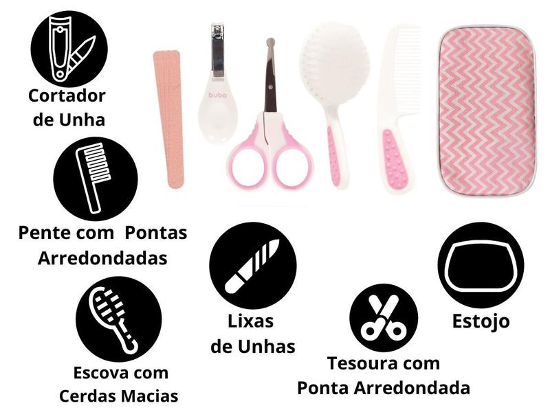 Imagem de Kit Cuidados Higiene Do Bebê com Estojo Manicure Tesoura Lixa E Cortador Buba Menina Menino