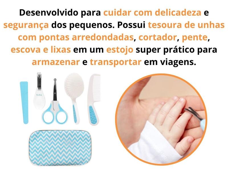 Imagem de Kit Cuidados Higiene Do Bebê com Estojo Manicure Tesoura Lixa E Cortador Buba Menina Menino