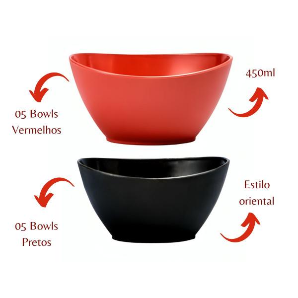 Imagem de Kit Cumbuca Bowl Oval Estilo Oriental Preta e Vermelha 10 Un