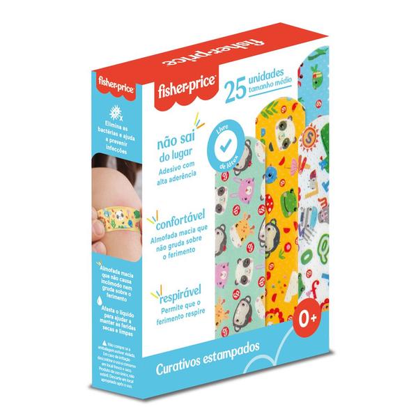 Imagem de Kit Curativo 4 Estampas Coloridas Infantil 50 Unidades Respirável Não Gruda Fisher-Price HC483