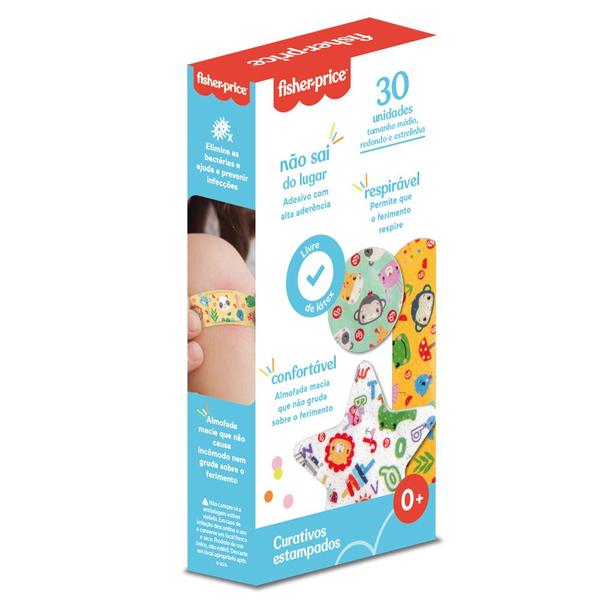 Imagem de Kit Curativo Bandagem Colorido Infantil 3 Estampas 60Und Livre de Látex Fisher-Price HC484