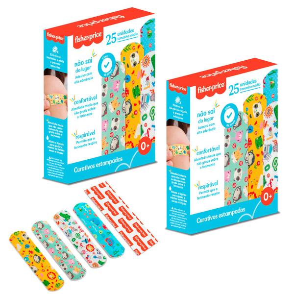 Imagem de Kit Curativo Bandagem Colorido Infantil 4 Estampas 50Und Livre de Látex Fisher-Price HC483