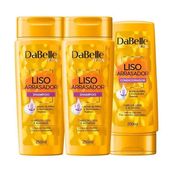 Imagem de Kit Dabelle Hair 2 Shampoos Liso Arrasador 250ml + 1 Condicionador Hidratante 200ml Cabelos Lisos 