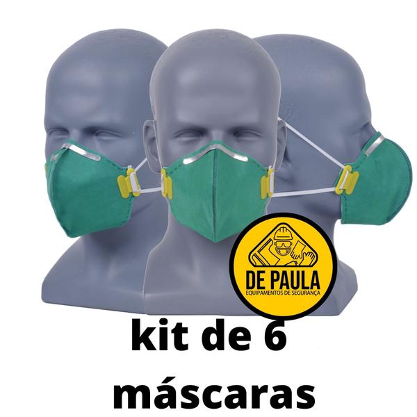 Imagem de kit de 06 unidades de MÁSCARA DESCARTÁVEL PFF3 SEM VÁLVULA VERDE LUBEKA -CA38.834