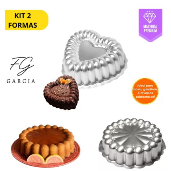 Imagem de Kit De 1 Forma Charlotte Para Bolo Bundt Bolo Nórdico Nordic Cake + 1 Forma Coração Gomada Decorada