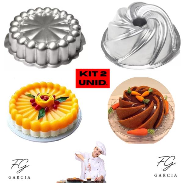 Imagem de Kit De 1 Forma Charlotte Para Bolo Nórdico Nordic Cake + 1 Forma Vulcão Com Furo Para Bolo Bundt