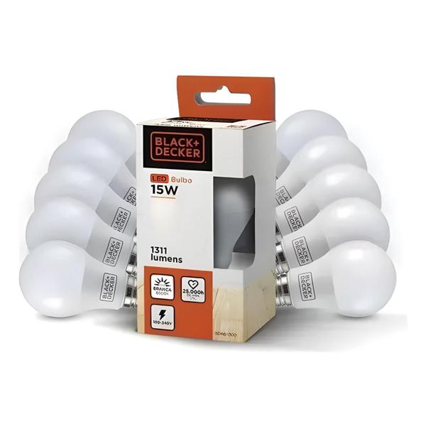 Imagem de Kit de 10 Lâmpadas LED Bulbo Black+Decker E27 15W 6500K 