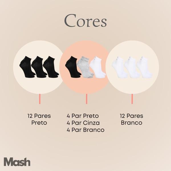 Imagem de Kit De 12 Par Meia Esportiva Cano Curto Soquete Mash Em Algodão Feminina E Masculina Unissex