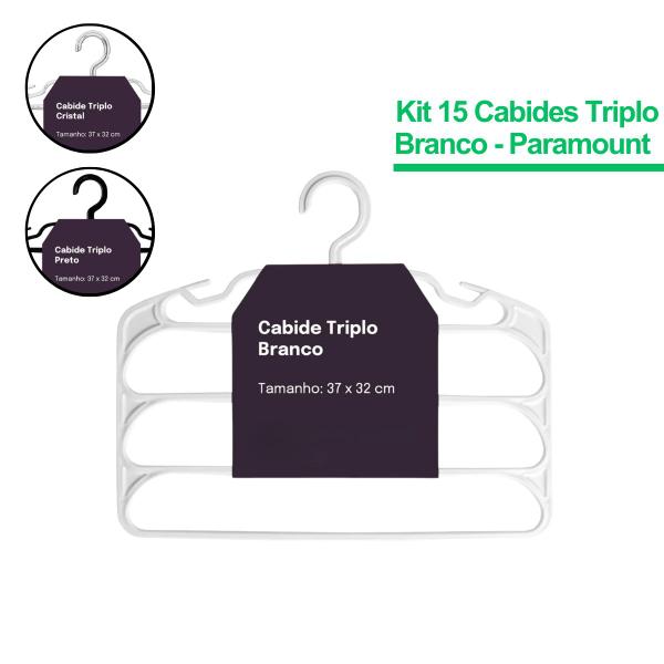 Imagem de Kit de 15 Cabide Triplo Multifuncional Para Calça 3 Divisórias Organizador 37x32 cm.