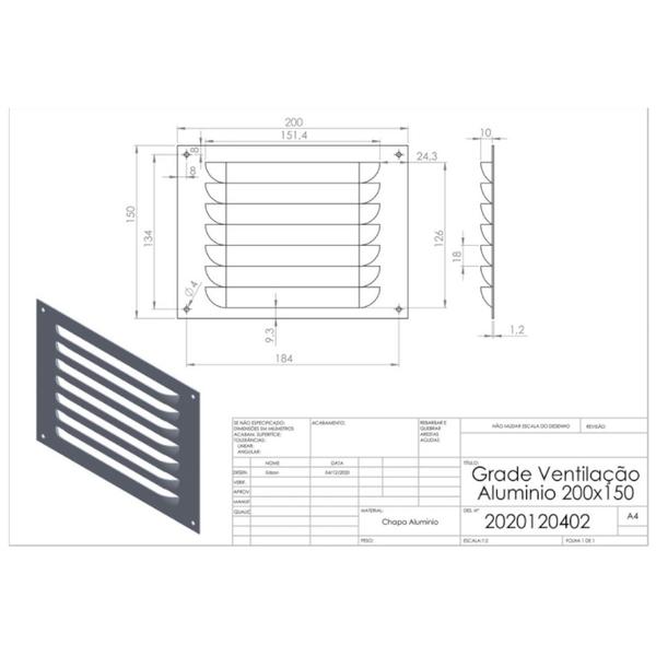 Imagem de Kit De 2 Grades De Ventilação De Alumínio Preta 20x15cm ITC