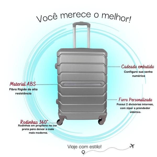 Imagem de Kit de 2 Malas de Viagem Pequena e Média Rodas 360 Fibra Rígida ABS