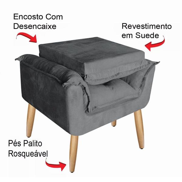 Imagem de Kit de 2 Poltronas Opala Grafite 1 Lugar Pés Palito