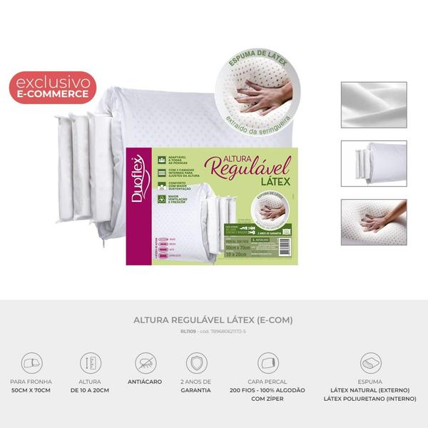 Kit de 2 Travesseiros Látex Regulável - até 20cm - Duoflex Imagem de Kit de 2 Travesseiros Látex Regulável - até 20cm