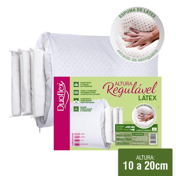Kit de 2 Travesseiros Látex Regulável - até 20cm - Duoflex Imagem de Kit de 2 Travesseiros Látex Regulável - até 20cm