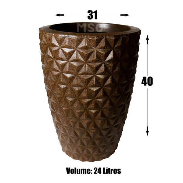 Kit de 2 vasos coluna redondo 3D diamante em polietileno para decoração de jardim e casa 40x31 - MS Paisagismo Imagem de Kit de 2 vasos coluna redondo 3D diamante em polietileno para decoração de jardim e casa 40x31