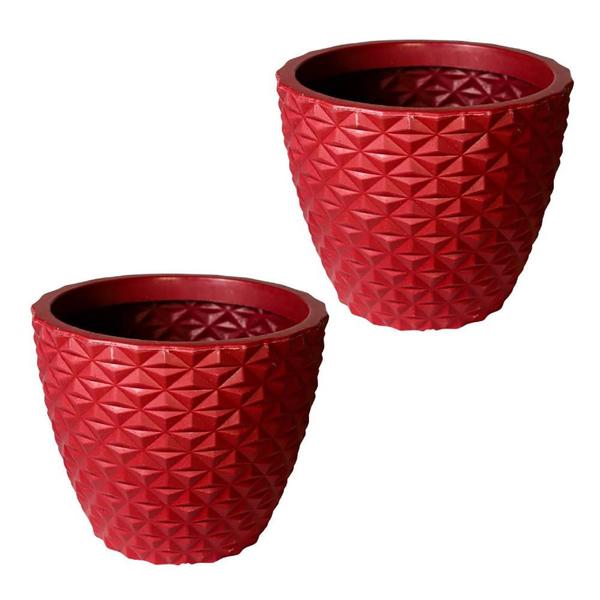 Imagem de Kit de 2 vasos cone 3D diamante em polietileno para decoração de jardim e casa de luxo 30X34