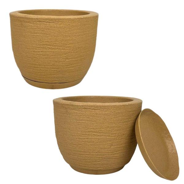 Imagem de Kit de 2 vasos cone para planta grafiato de luxo em polietileno para decoração com prato coletor