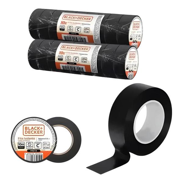 Imagem de Kit de 20 Fitas Isolantes 5m x 18mm Preto Black+Decker 