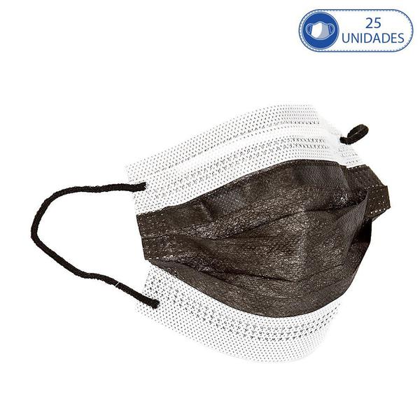 Kit de 25 Unidades de Máscaras Cirúrgicas Descartáveis Preto com Filtro Synergex Miralupa Imagem de Kit de 25 Unidades de Máscaras Cirúrgicas Descartáveis Preto com Filtro Synergex Miralupa