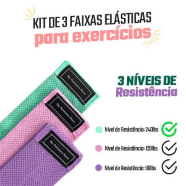 Imagem de Kit De 3 Faixas Elásticas Band Para Exercícios Com 3 Níveis