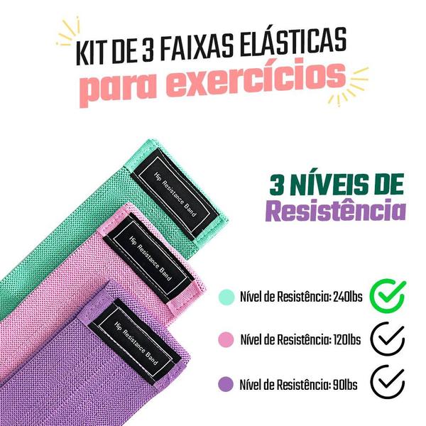 Imagem de Kit de 3 Faixas Elásticas para Exercícios com 3 Níveis de Resistência  Faixas de Treinamento