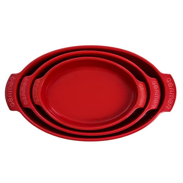 Imagem de Kit de 3 Formas Porcelana Refratárias Oval Vermelho Assar e Servir Germer