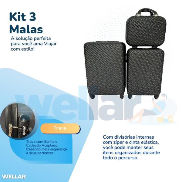 Imagem de Kit De 3 Malas De Viagem Preta