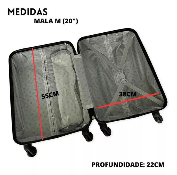 Imagem de Kit De 3 Malas De Viagem Rígida Roda 360 Trava Senha Cadeado