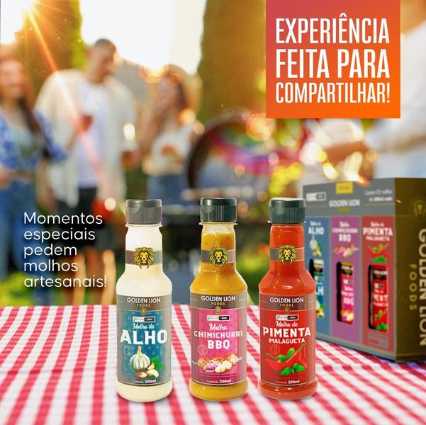 Imagem de Kit de 3 Molhos, Alho, Pimenta, e Chimichurri de 200ml