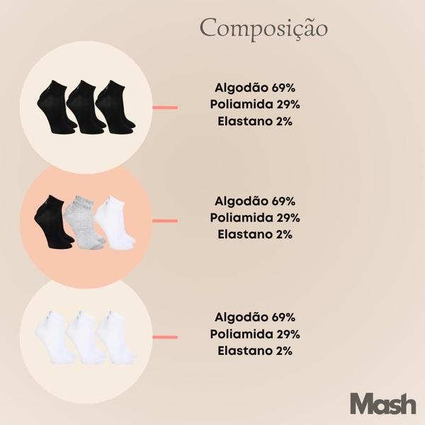 Imagem de Kit De 3 Par Meia Esportiva Cano Curto Soquete Mash Em Algodão Feminina E Masculina Unissex