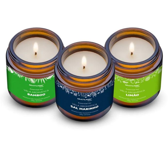 Imagem de Kit de 3 Velas Aromáticas Relaxantes 100g Multilaser Saúde - HC528