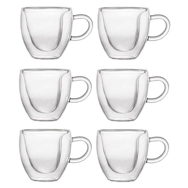 Imagem de Kit De 4 Canecas De Vidro Parede Dupla Coração 150ml Para Café Expresso