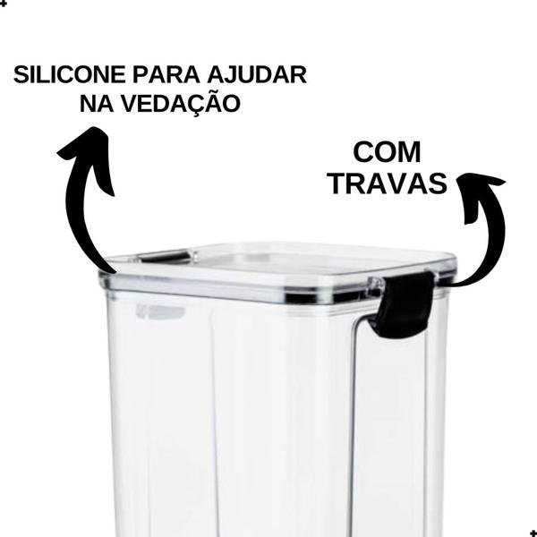 Imagem de Kit de 4 Potes Hermeticos  800ML  Trava Empilhavel  Organizador Transparente