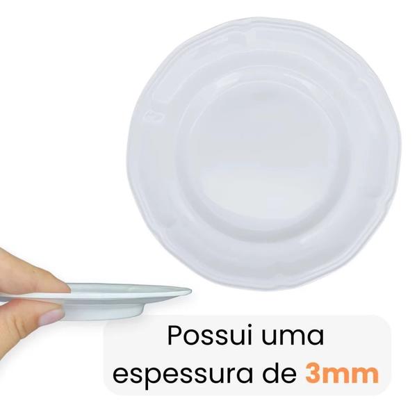 Kit de 4 Pratos de Sobremesa 17 Cm + Travessa Branca Rasa 36 Cm Retangular Borda Delicada em Melamina / Plastico Bestfer Imagem de Kit de 4 Pratos de Sobremesa 17 Cm + Travessa Branca Rasa 36 Cm Retangular Borda Delicada em Melamina / Plastico Bestfer