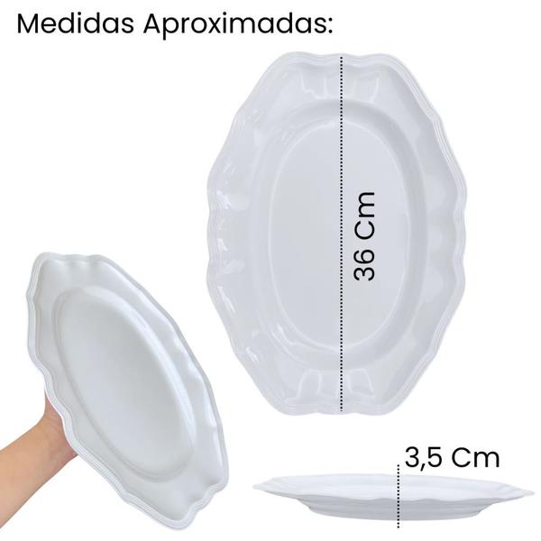 Kit de 4 Pratos de Sobremesa 17 Cm + Travessa Branca Rasa 36 Cm Retangular Borda Delicada em Melamina / Plastico Bestfer Imagem de Kit de 4 Pratos de Sobremesa 17 Cm + Travessa Branca Rasa 36 Cm Retangular Borda Delicada em Melamina / Plastico Bestfer