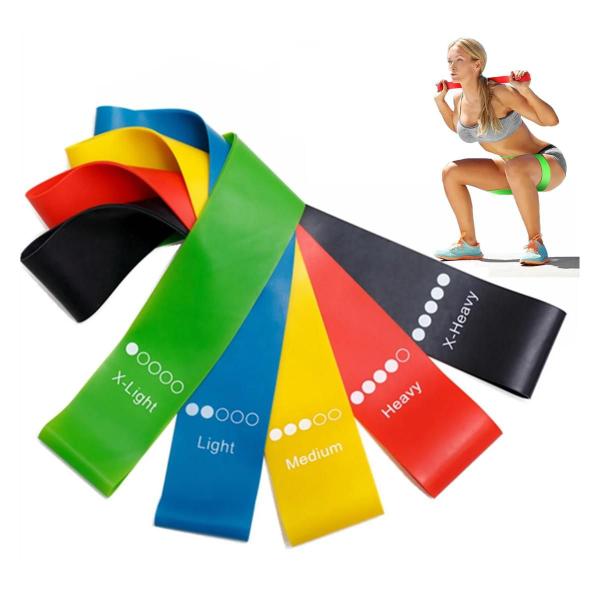Kit de 5 Faixas Elásticas: Treinos Diversos - F7 Variedades Imagem de Kit de 5 Faixas Elásticas: Treinos Diversos