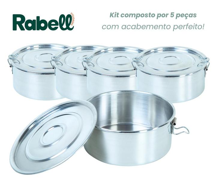 Imagem de Kit de 5 marmitas aluminio resistente e tampa com trava 14cm