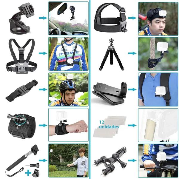 Imagem de Kit de 50 Acessórios para Câmeras GoPro, Insta360, Akaso e DJI Osmo (Hero 11/10/9/8/7/6/5/4 Max)