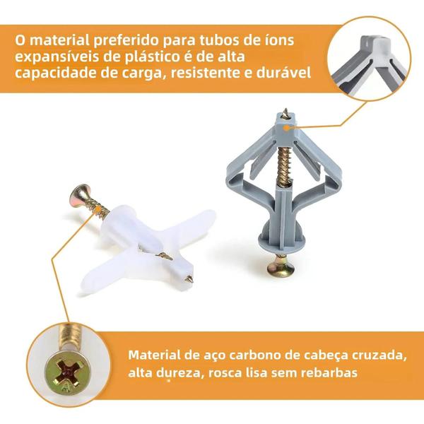 Imagem de Kit de 50 Âncoras de Drywall de Nylon com Parafusos Auto-Perfurados Galvanizados