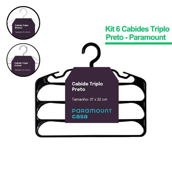 Imagem de Kit de 6 Cabide Triplo organizador Para Roupa/Calça/Bermuda 37x32 cm