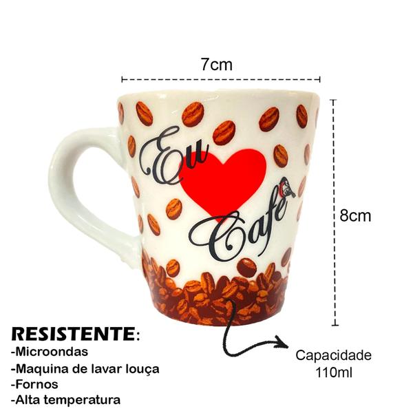 Imagem de Kit De 6 Canecas Xicaras De 110ml De Porcelana Café Chá Leite